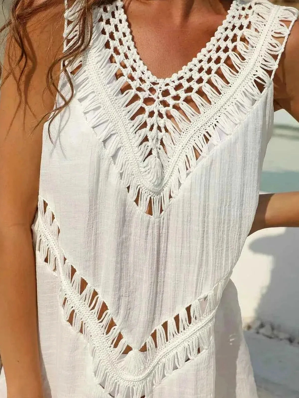 Crochet Detail Beach Cover Up Dress — detail view — Livostyle