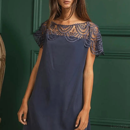 Boho Wrinkled Dress with Crochet Lace Yoke – photo 2