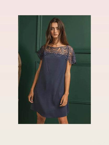Boho Wrinkled Dress with Crochet Lace Yoke – photo 4