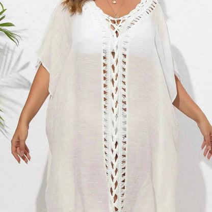 Crochet Trim V-Neck Beach Cover Up Dress — square view — Livostyle