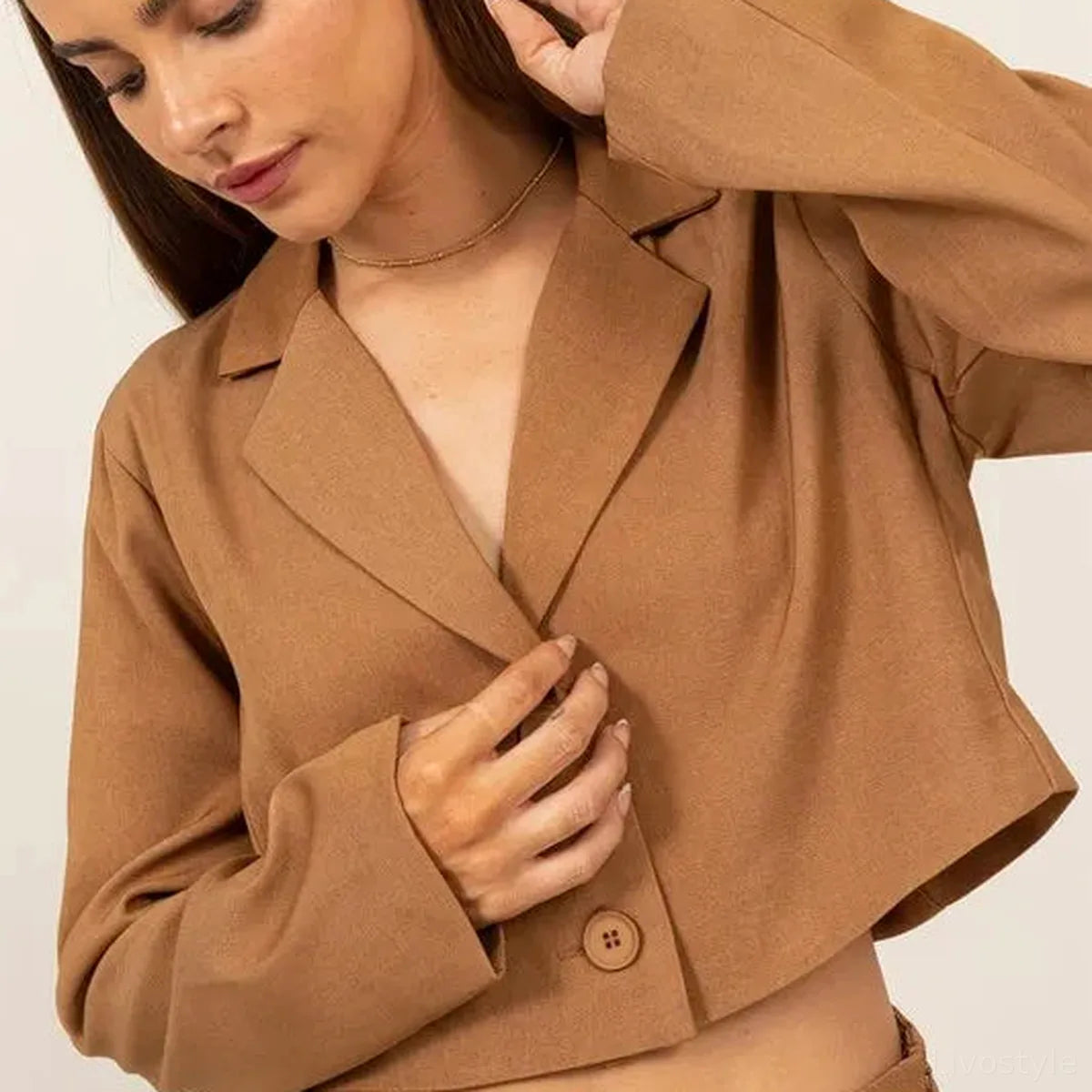 Chic Cropped Button-Down Blazer for Layered Outfits — square view — Livostyle