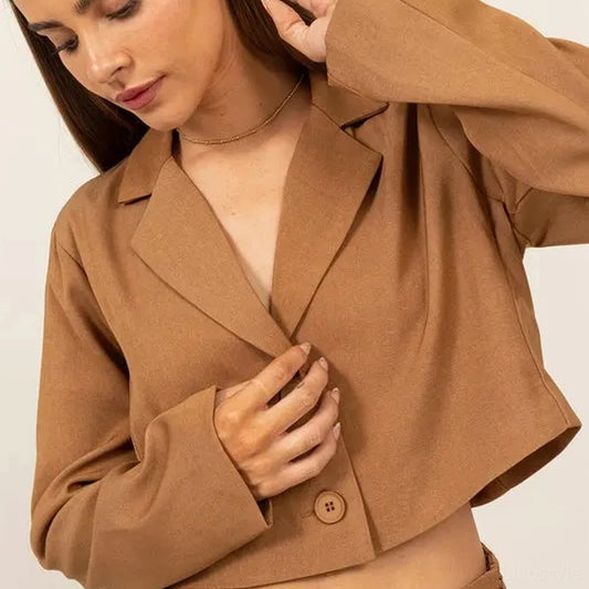 Chic Cropped Button-Down Blazer for Layered Outfits — square view — Livostyle