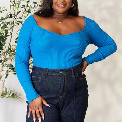 Sweetheart Neckline Knit Top with Moderate Stretch — square view — Livostyle
