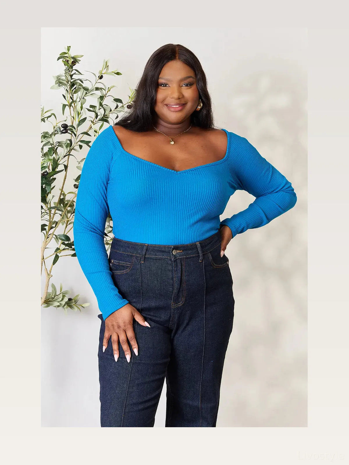 Sweetheart Neckline Knit Top with Moderate Stretch — styled showcase — Livostyle