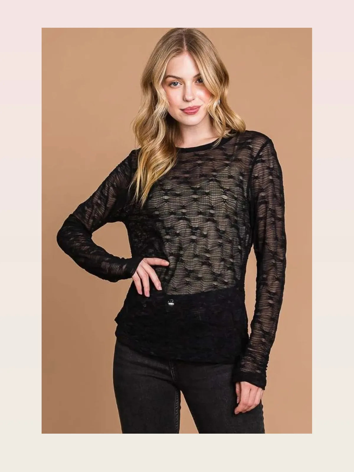 Trendy Mesh Perspective Top with Round Neck — styled showcase — Livostyle