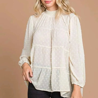 Swiss Dot Smocked Blouse: Elegance & Comfort — square view — Livostyle
