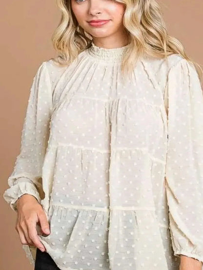 Swiss Dot Smocked Blouse: Elegance & Comfort — detail view — Livostyle