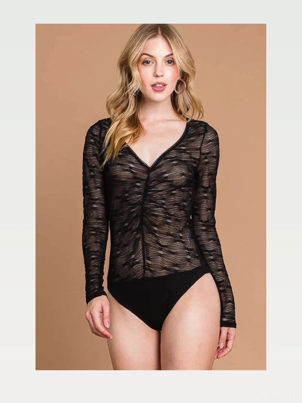 Elegant V-Neck Mesh Bodysuit - Chic & Seductive Allure — styled showcase — Livostyle