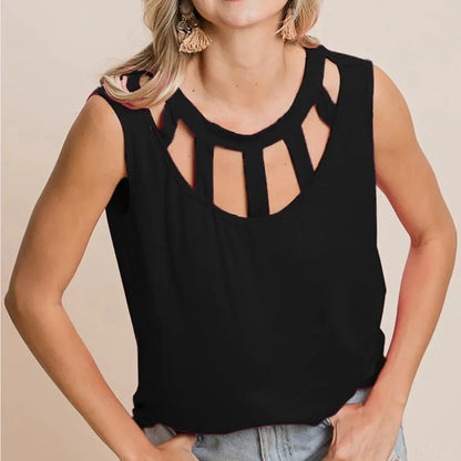 Sleek Round Neck Sleeveless Top with Chic Cutouts — square view — Livostyle