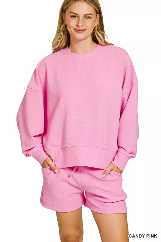 Ribbed Round Neck Pullover and Shorts Set — Livostyle