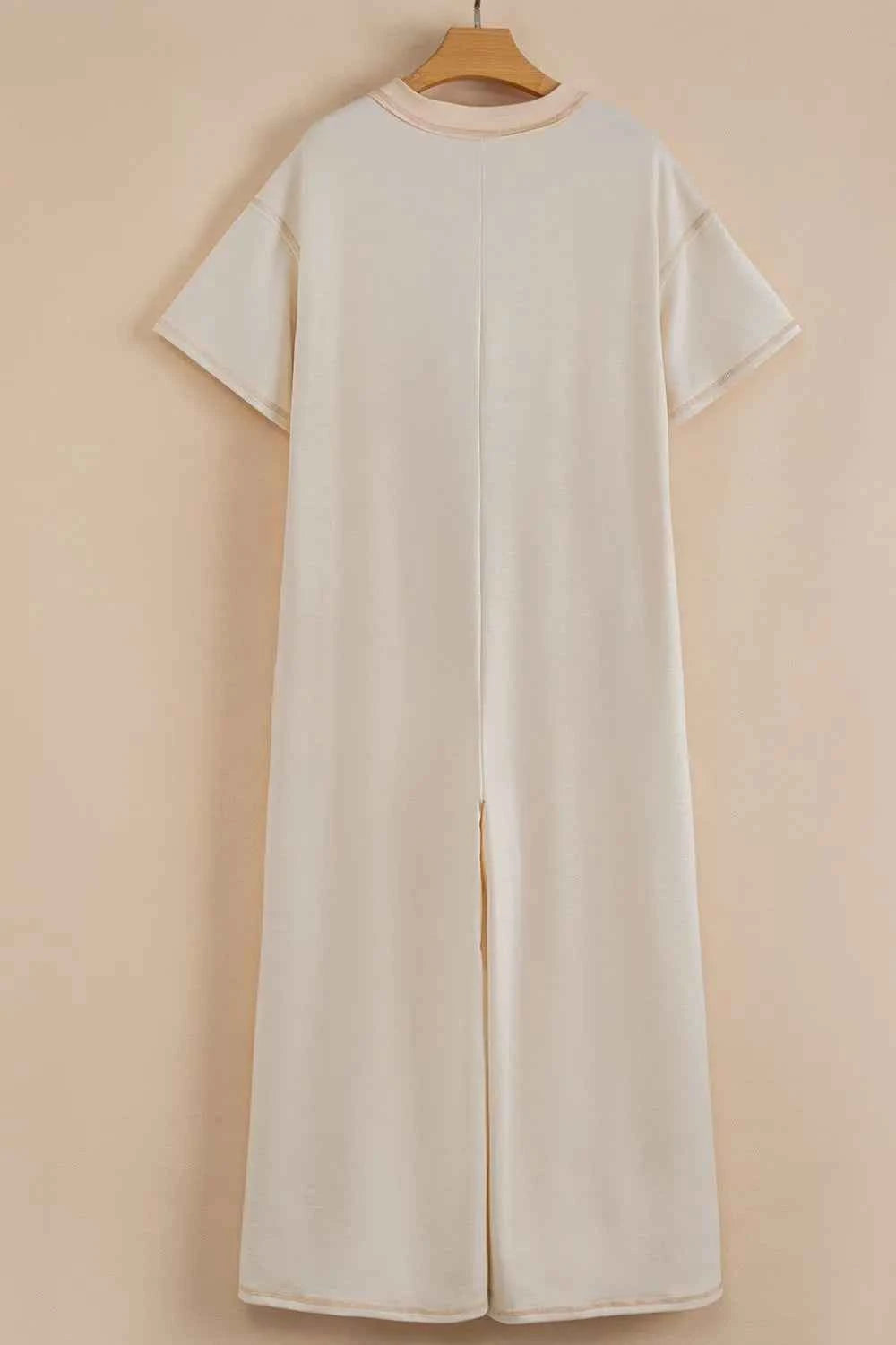 Pocket Front Short Sleeve Wide Leg Jumpsuit