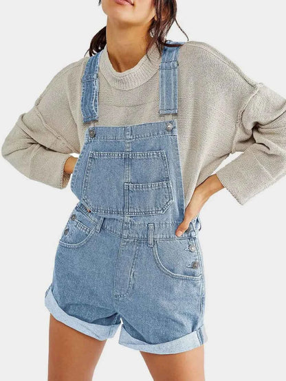 Pocketed Square Neck Wide Strap Denim Overalls — Livostyle