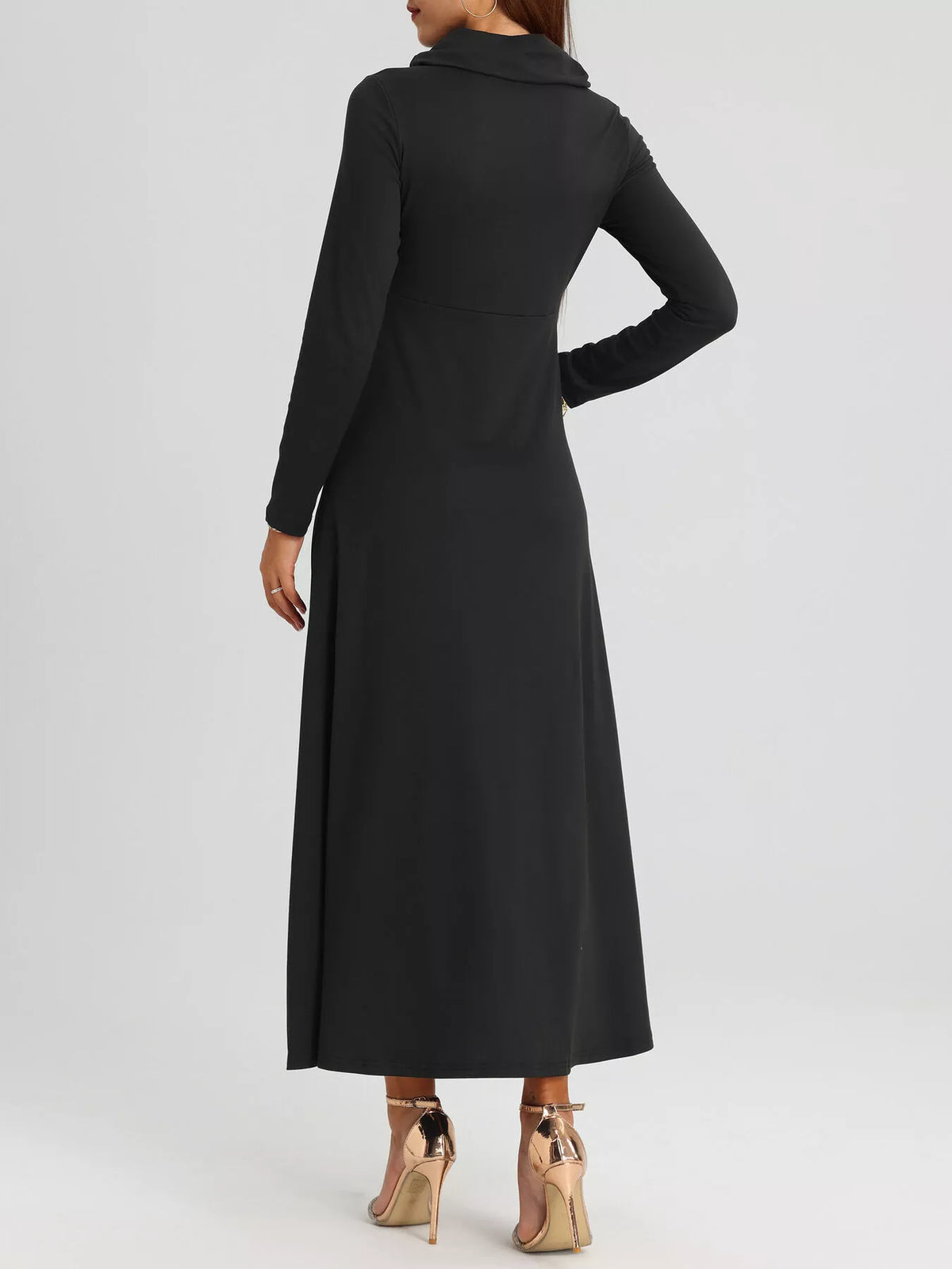 Cowl Neck Long Sleeve Midi Dress with Pockets – photo 8