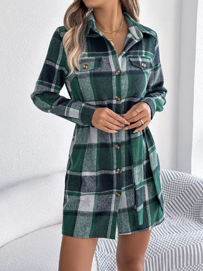 Plaid Button Front Tie Waist Shirt Dress styling — Livostyle
