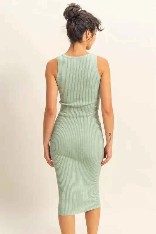 HYFVE Ribbed Round Neck Sleeveless Knit Midi Dress