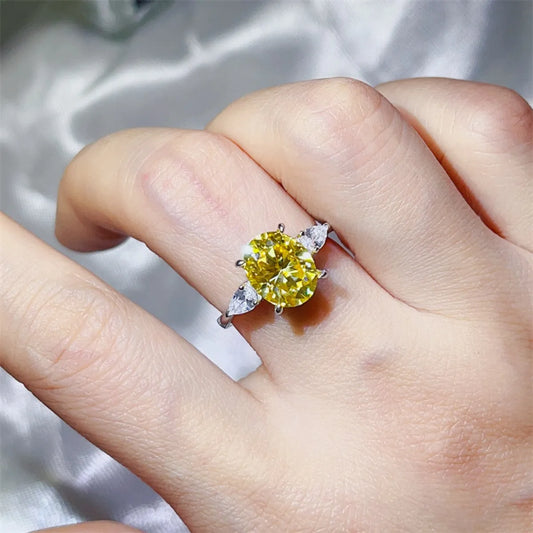 3 Carat Moissanite 925 Sterling Silver Ring — Oval-Cut Yellow Cocktail — Livostyle