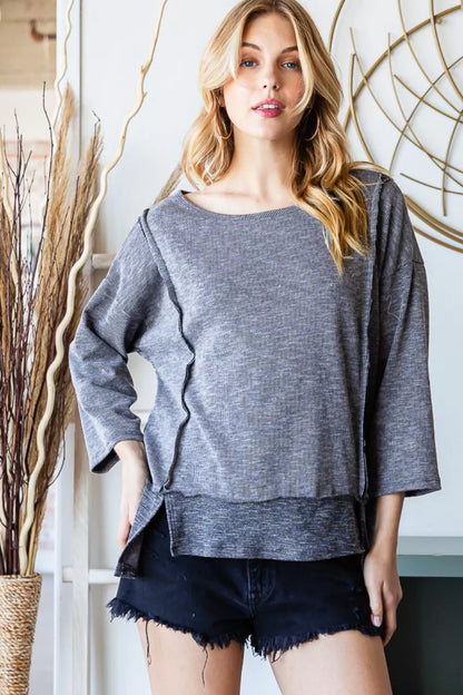 Boat Neck Exposed Seam Slit Top — Livostyle