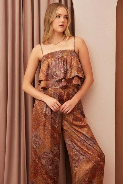 Paisley Patchwork Print Satin Ruffle Crop Cami — Livostyle