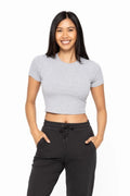 Essential Micro-ribbed Cropped Athleisure Tee in HEATHER GREY