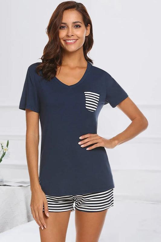 Striped Short Sleeve Top and Shorts Lounge Set — Livostyle