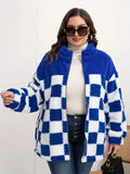 Checkered Fleece Oversized Zip Up Jacket — Livostyle