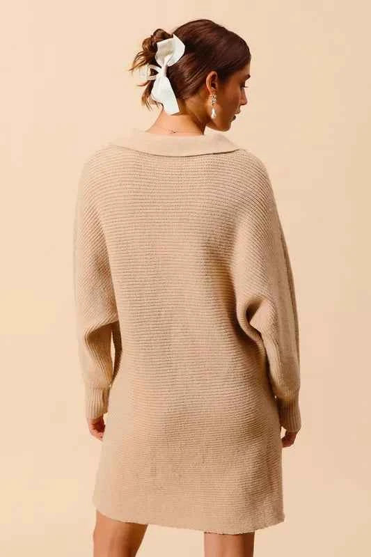 SO ME Ribbed Knit Collar Neck Dress