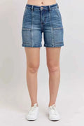 High Rise Denim Shorts with Functional Pockets – Plus Size in Medium