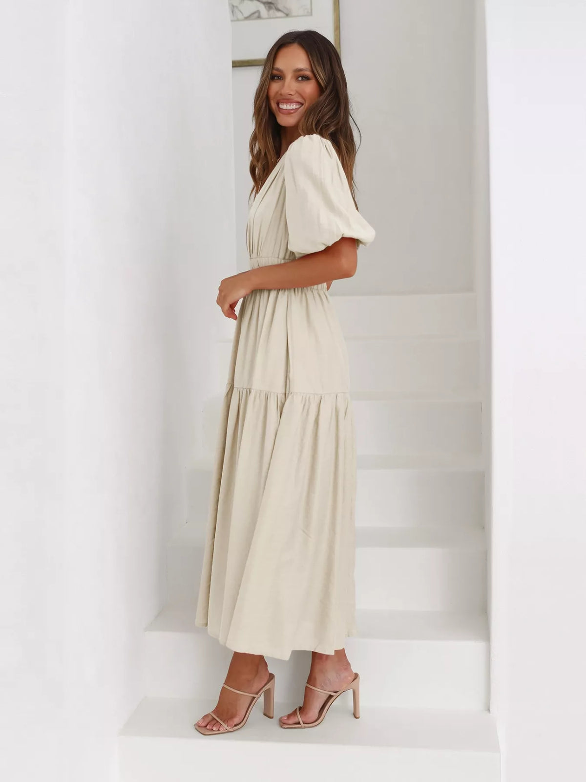 Tiered Puff Sleeve Midi Dress – photo 9