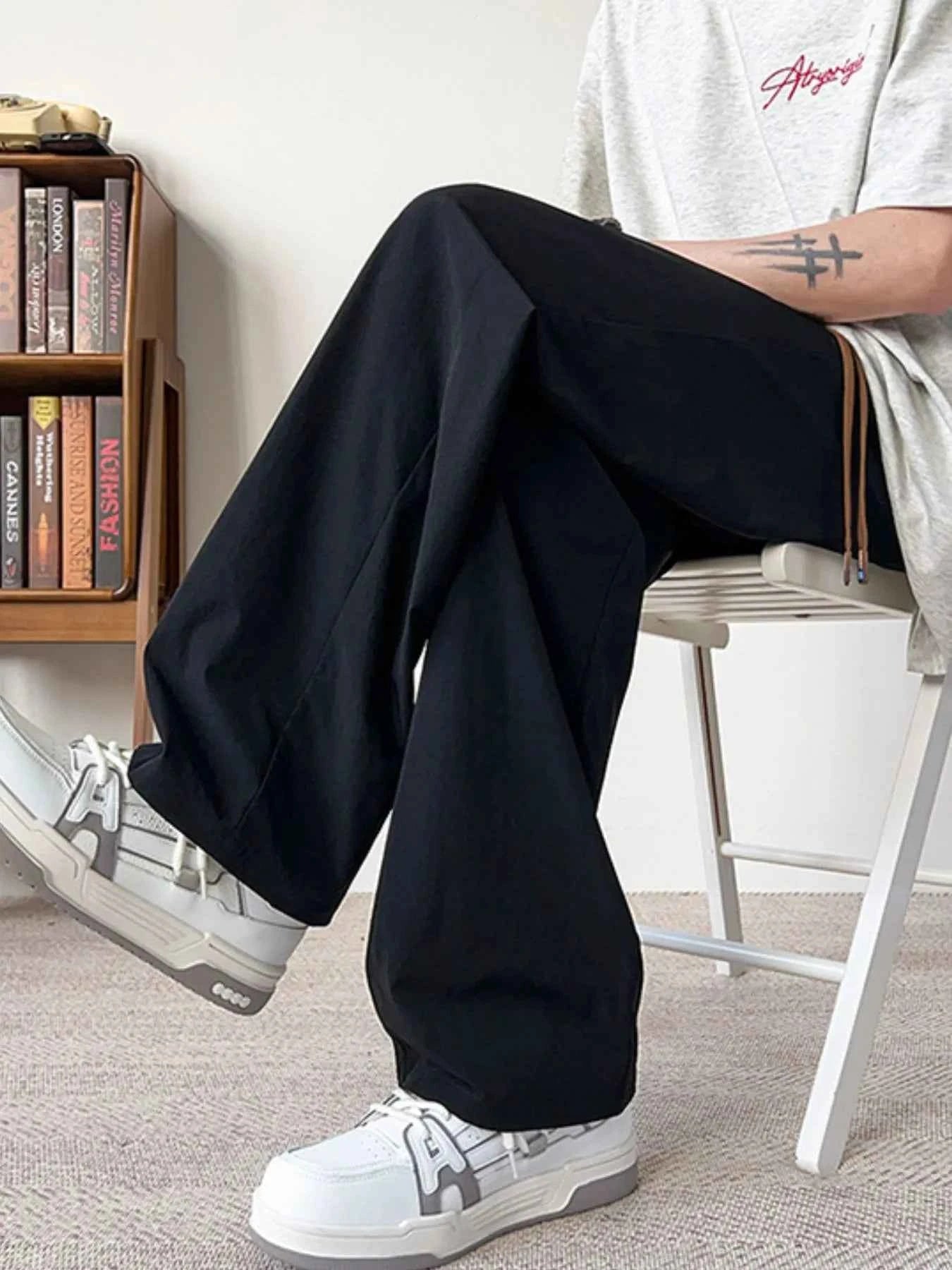 Men's Plus Size Casual Wide Leg Drawstring Pants
