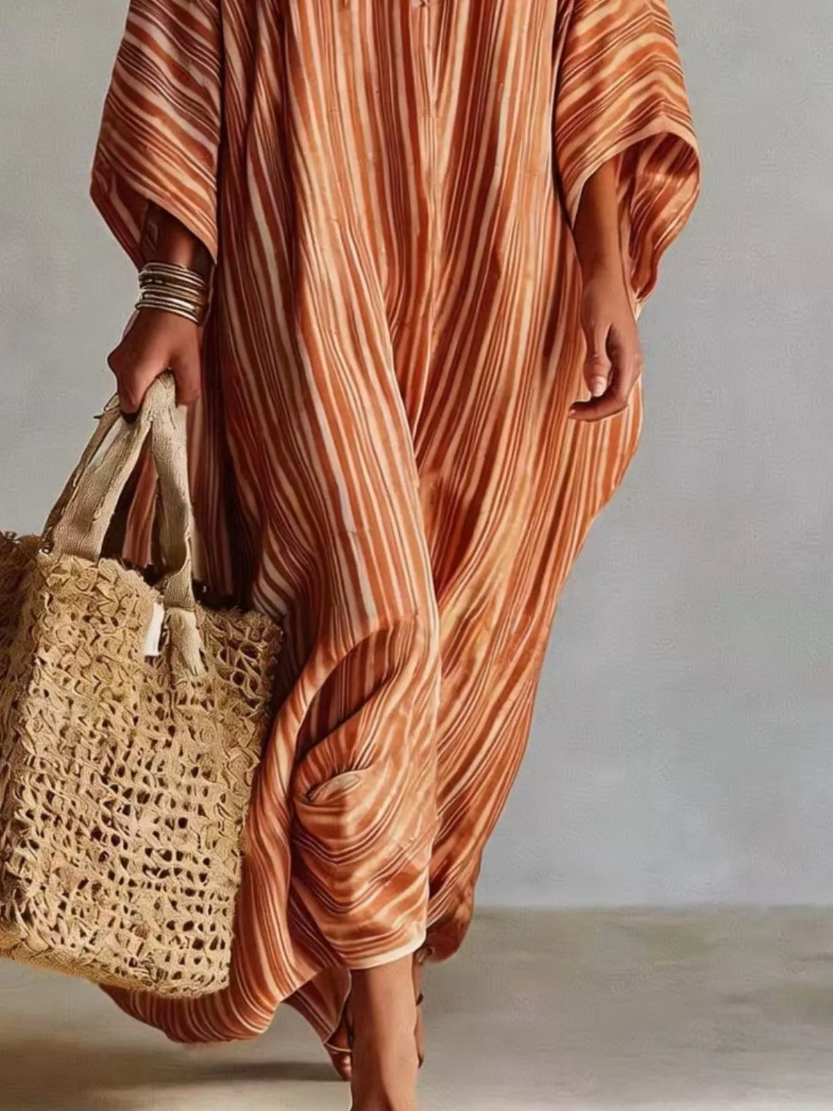 Striped V-Neck Oversized Maxi Dress – photo 4