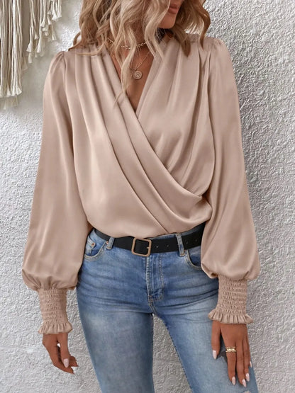Surplice Smocked Lantern Sleeve Blouse — Livostyle