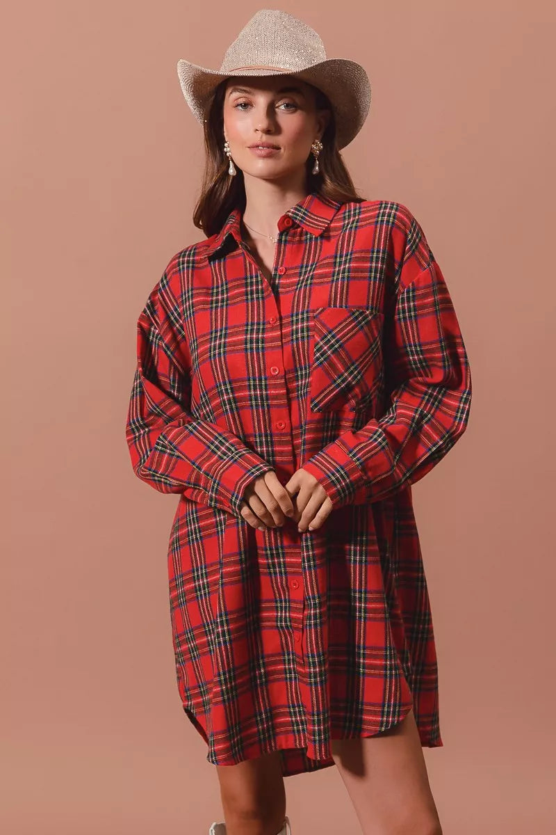 Christmas Checker Plaid Button Up Shirt Dress – photo 7
