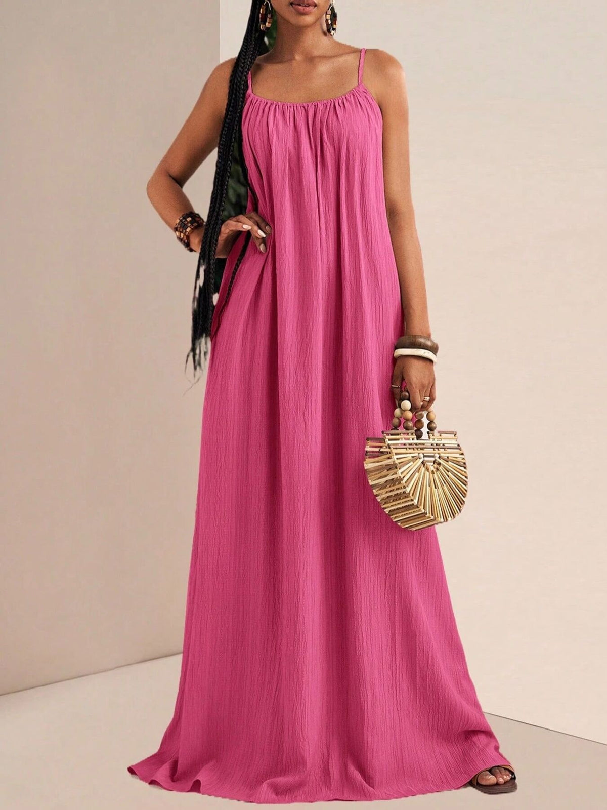 Spaghetti Strap Flowy Ruched Maxi Dress – photo 11