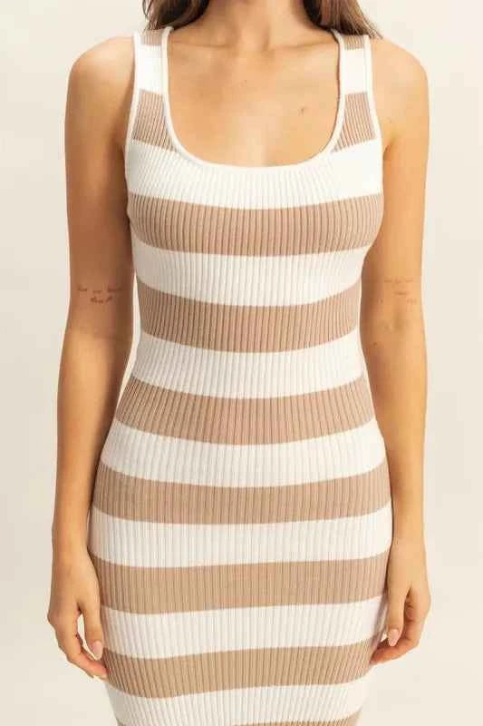 HYFVE Striped Scoop Neck Wide Strap Knit Dress