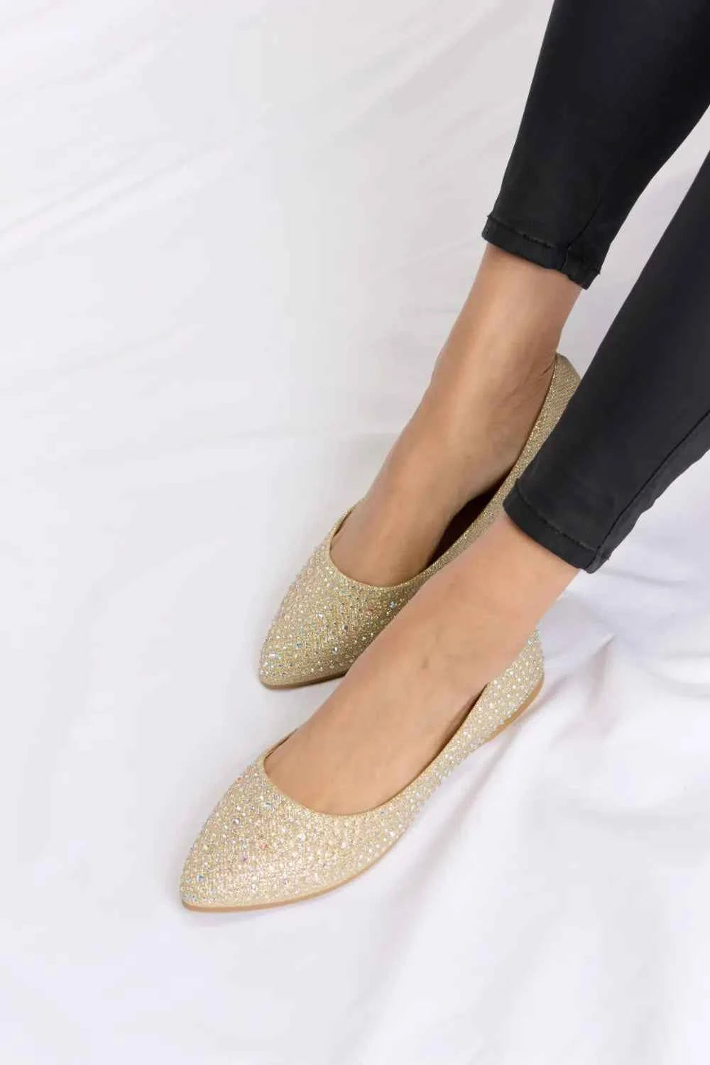 Elegant Rhinestone Embellished Flat Point Toe Slip-Ons by Forever Link