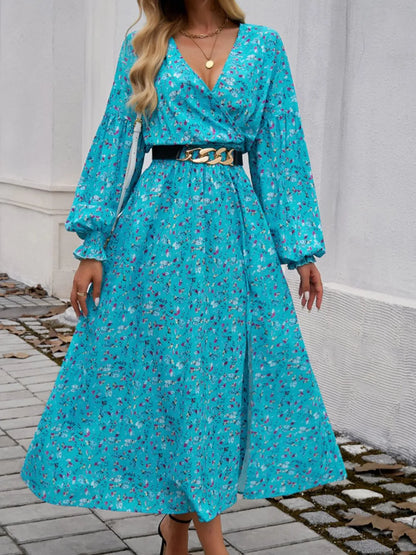 Printed Surplice Long Sleeve Midi Dress with Split Hem – photo 2