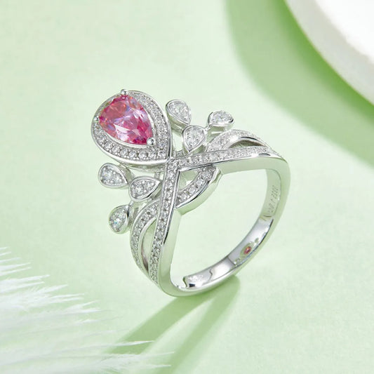 1 Carat Moissanite 925 Sterling Silver Ring — Floral Pink — Livostyle