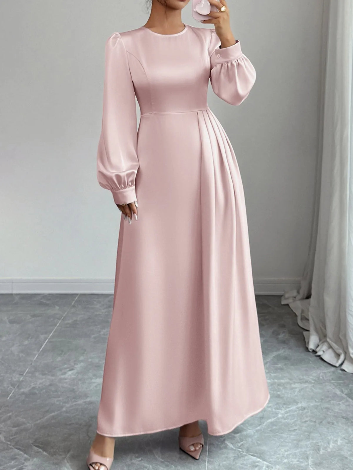 Long Sleeve Satin Maxi Dress with Slit – photo 3