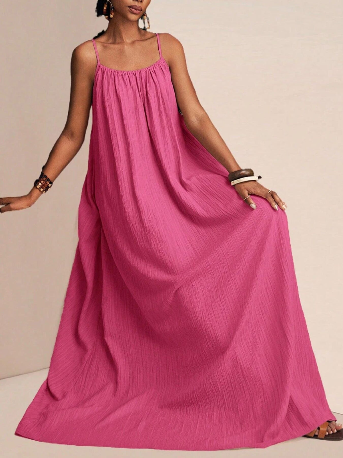 Spaghetti Strap Flowy Ruched Maxi Dress – photo 8