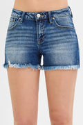 Low-rise frayed-hem denim shorts — Livostyle