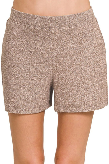Soft Melange Hacci Elastic Waisted Shorts in BROWN
