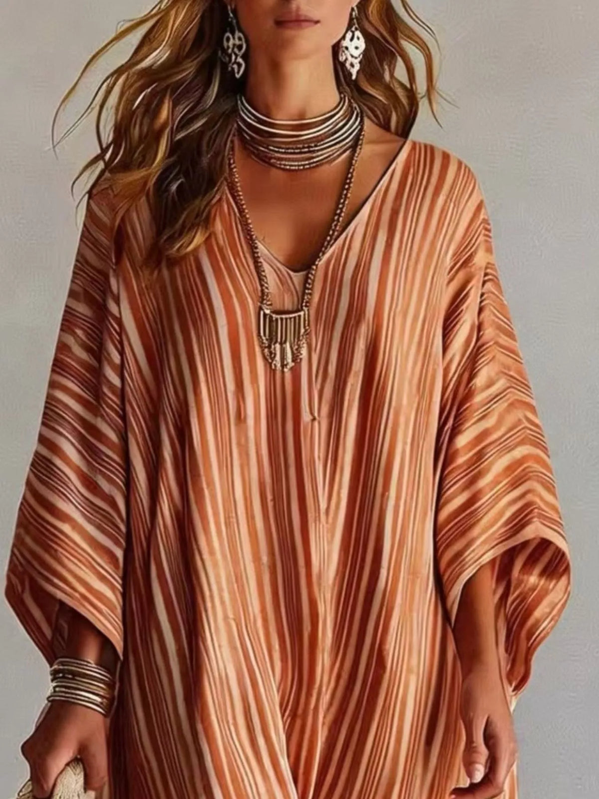 Striped V-Neck Oversized Maxi Dress – photo 3
