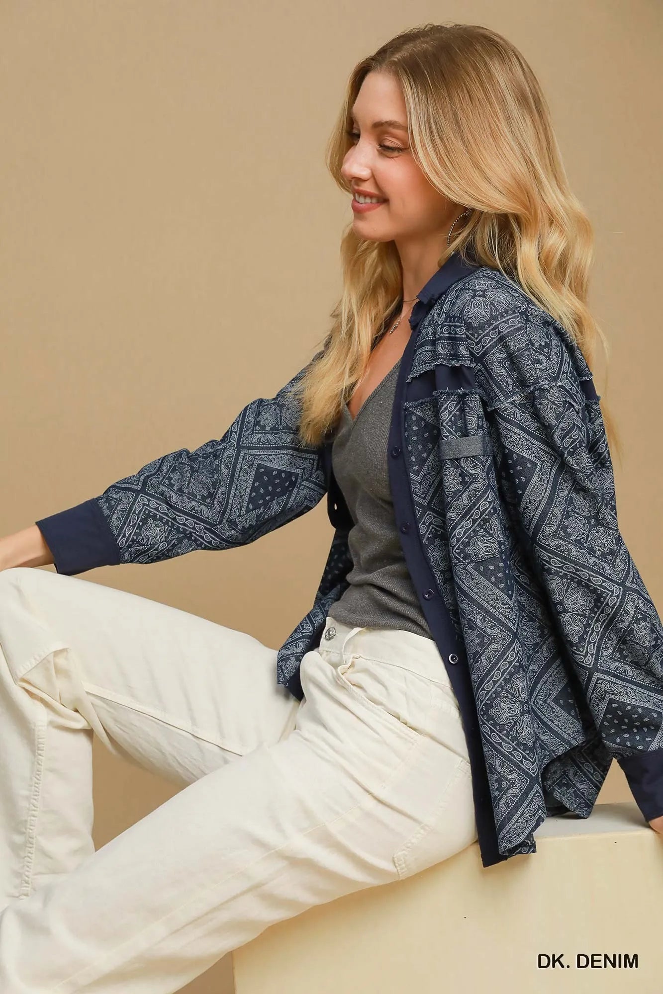 Paisley Print Denim Shirt Jacket back view — Livostyle