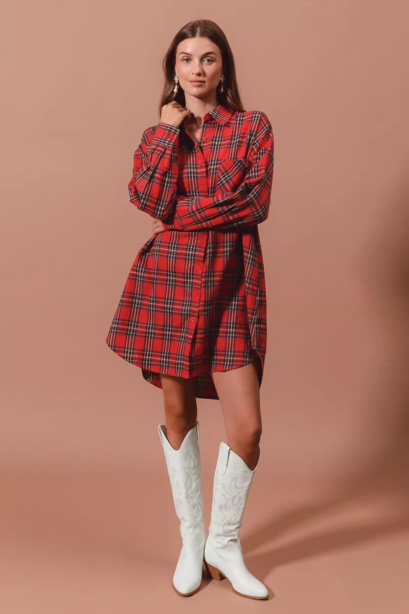 Christmas Checker Plaid Button Up Shirt Dress – photo 2