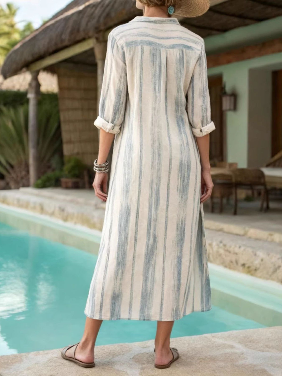 Striped Button-Down Midi Dress with Pockets – photo 4