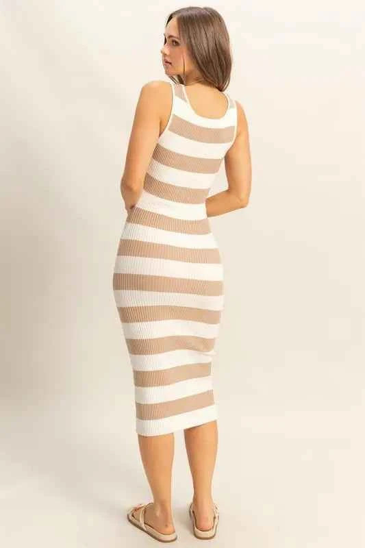 HYFVE Striped Scoop Neck Wide Strap Knit Dress