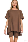 Brushed Dty Microfiber Round Neck Top and Biker Shorts Set — Livostyle