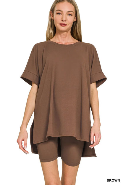 Brushed Dty Microfiber Round Neck Top and Biker Shorts Set — Livostyle