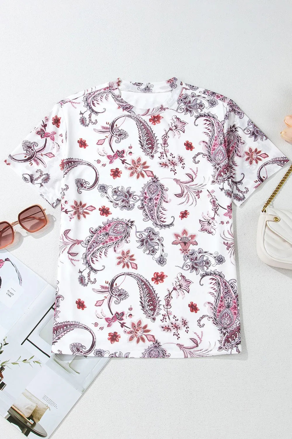 Paisley Mock Neck T Shirt closeup — Livostyle