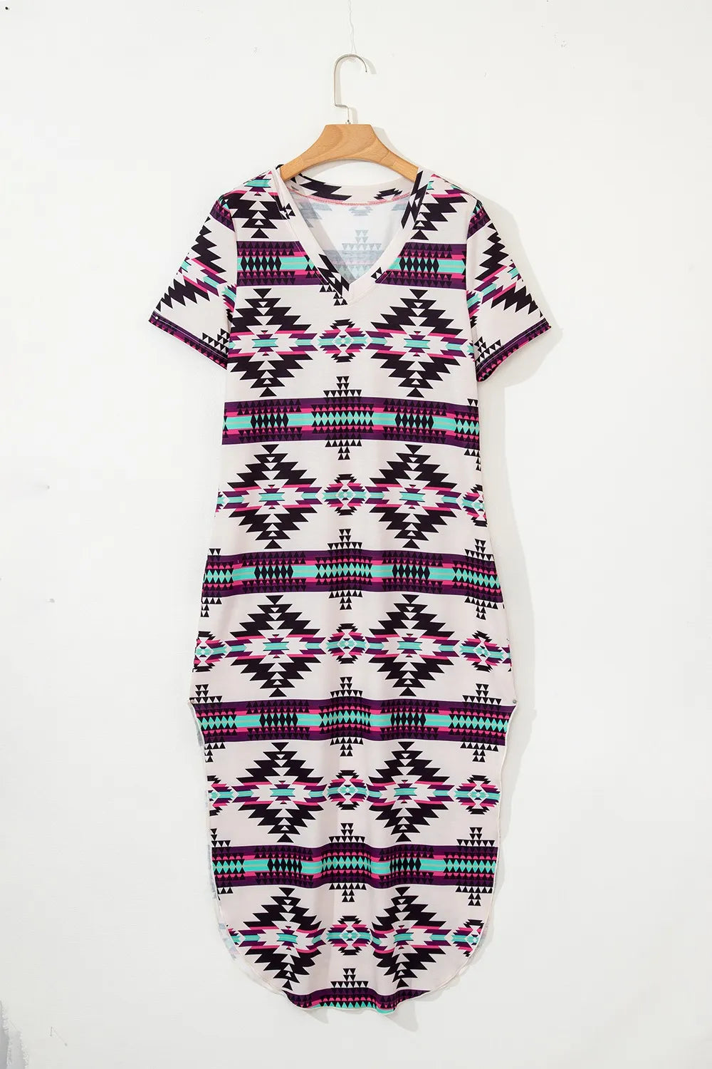 Aztec Print V-Neck Midi Dress with Split Hem – photo 7